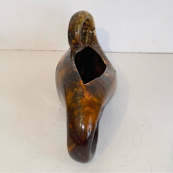 Vintage MCM Enchanto Company Burbank Calif Brown Drip Ceramic Console Planter - Picture 7 of 11